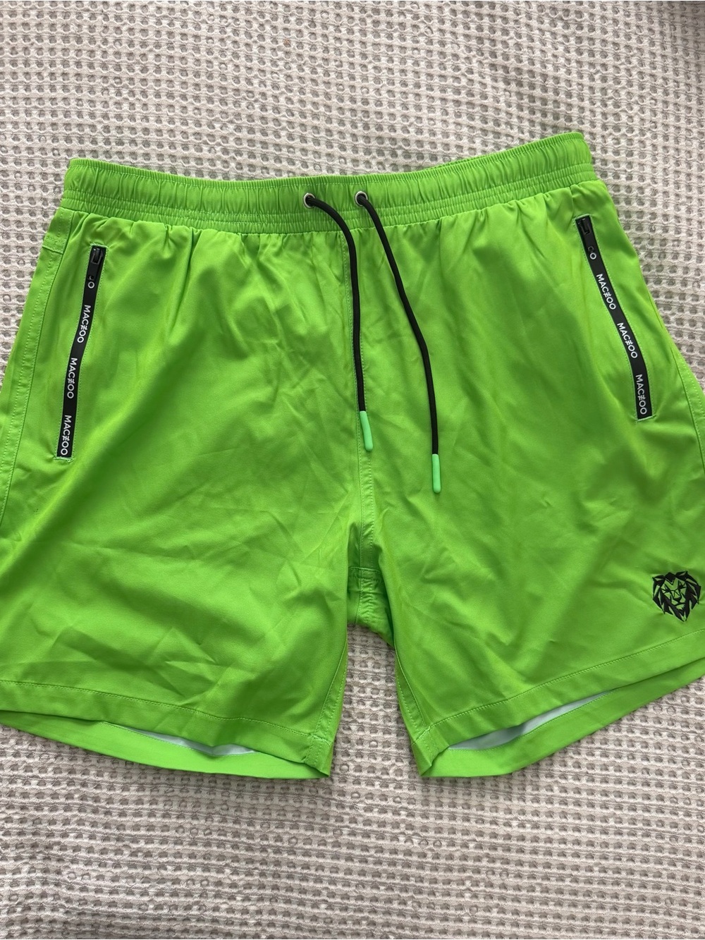 Maceoo Men's Quick-Dry Neon Green Swim Trunks with Drawstring M